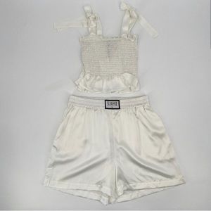 Sleeper Womens Pajama Set White Silk-Satin sz L Tank Boxing Short